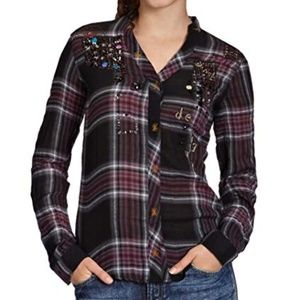 Desigual Plaid Rainbow Cowboy Button Up Shirt